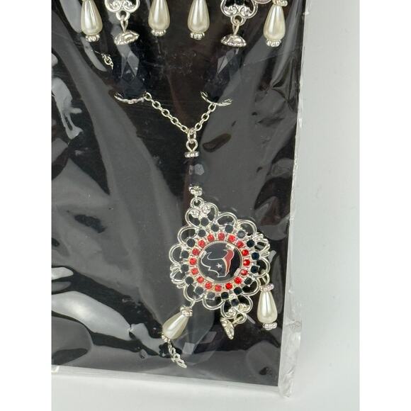 NFL Womens Baroque Team Earring & Necklace Set Houston Texans Red/Silver One Sz - Picture 2 of 4